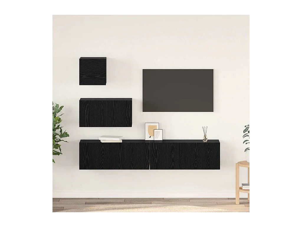 Meuble TV mural 4 pièces Chêne noir 80 x 30 x 30.5 cm