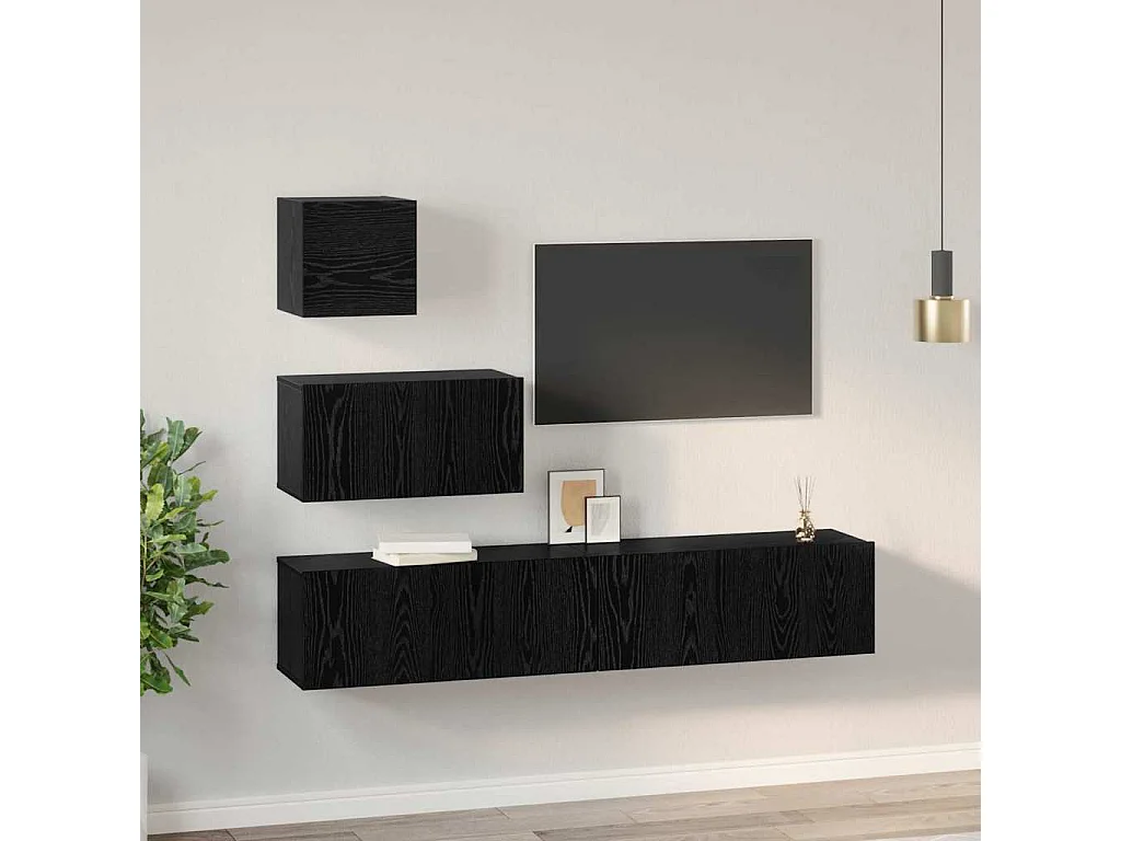 Meuble TV mural 4 pièces Chêne noir 80 x 30 x 30.5 cm