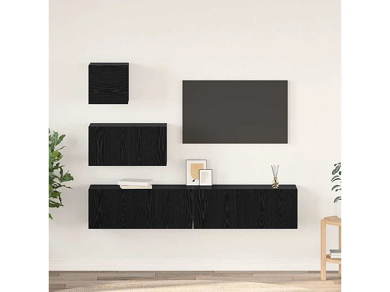 Mueble de TV de Pared 4 pcs Roble negro 80 x 30 x 30.5 cm