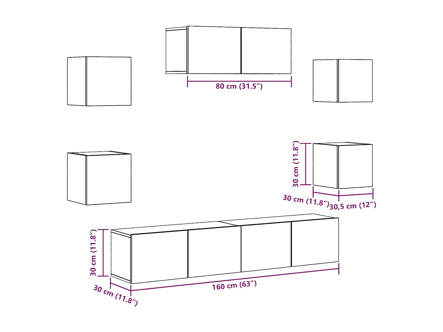 Mueble para TV de pared 7 piezas roble artesanal