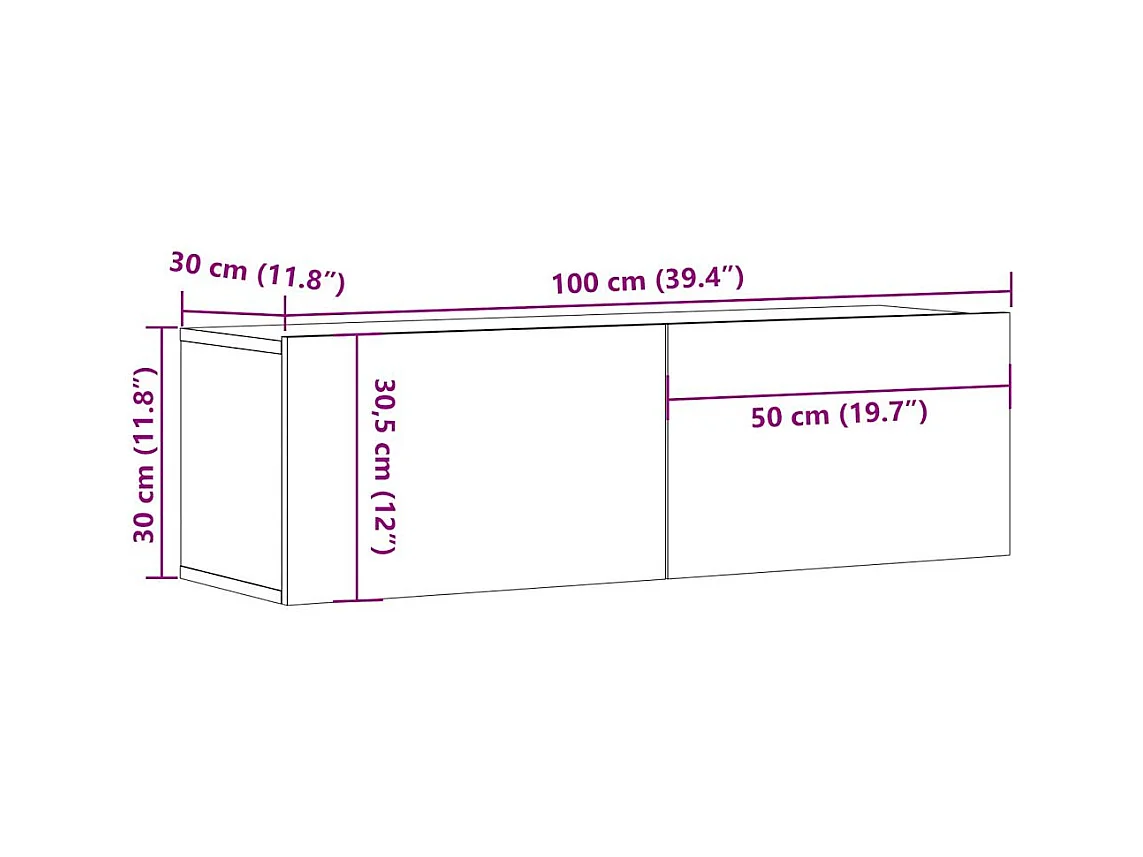 Mueble de TV de pared madera ingeniería envejecida 100x30x30 cm