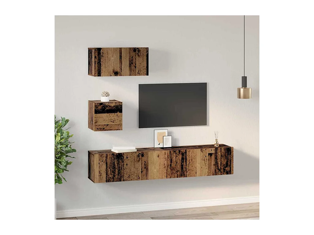 Meuble TV mural 4 pièces Bois ancien 80 x 30 x 30.5 cm