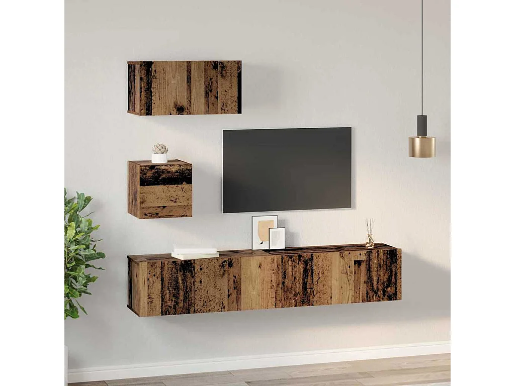 Meuble TV mural 4 pièces Bois ancien 80 x 30 x 30.5 cm