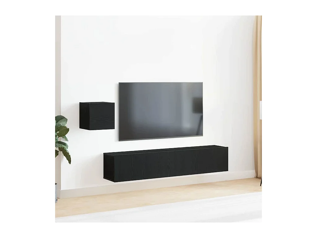 Set de meuble TV Montage mural 4 pièces Chêne noir 80 x 30 x 30 cm