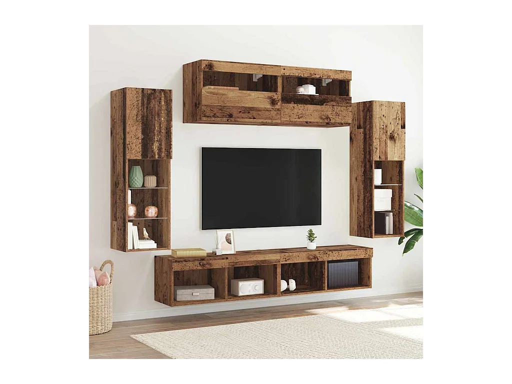 Tv Wandkast Set 6 pcs Oud hout 30.5 x 30 x 102 cm Bewerkt hout