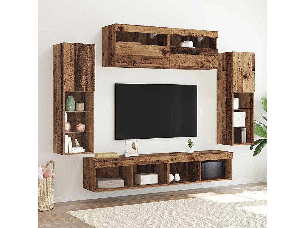 Tv Wandkast Set 6 pcs Oud hout 30.5 x 30 x 102 cm Bewerkt hout