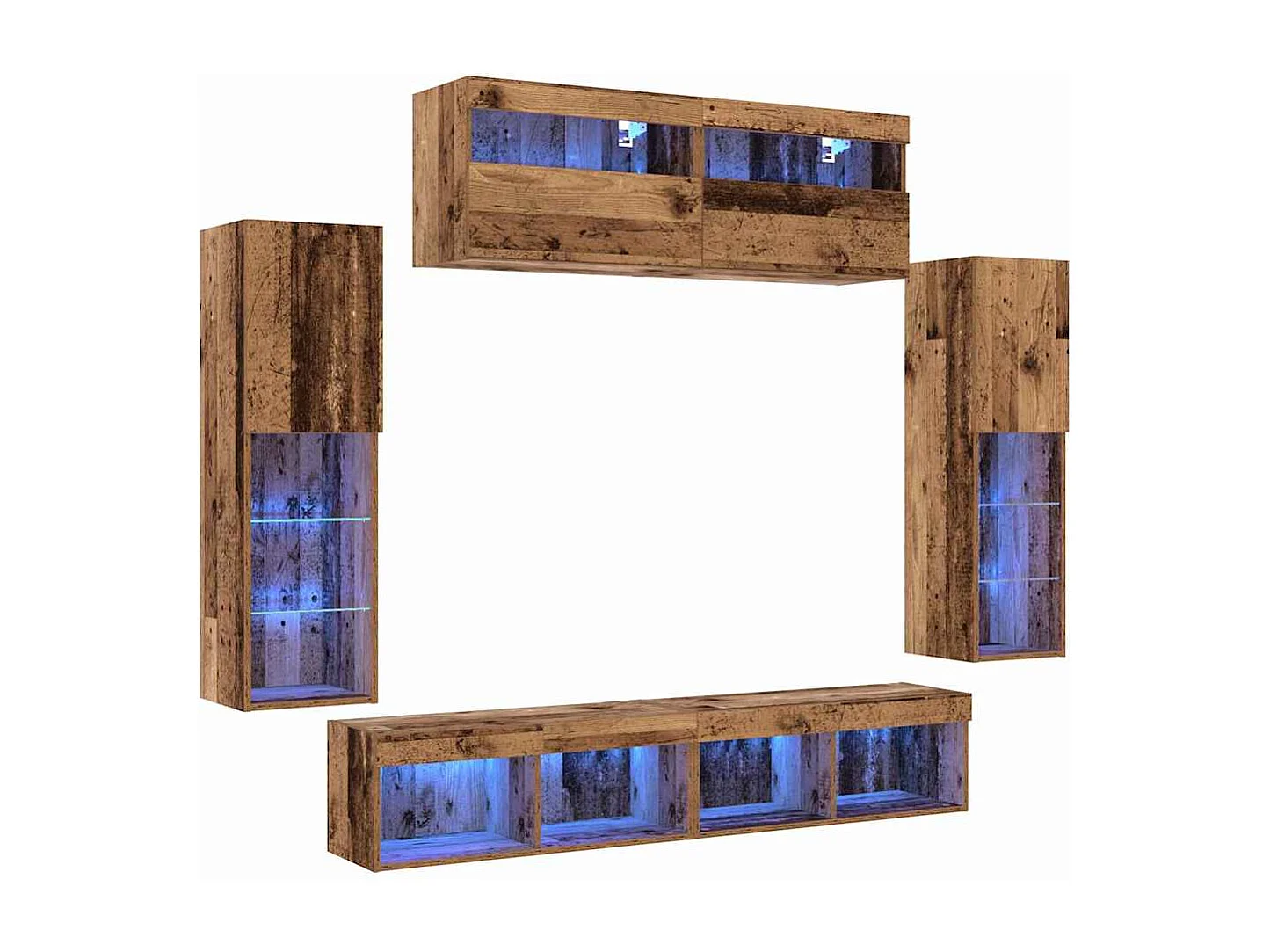 Tv Wandkast Set 6 pcs Oud hout 30.5 x 30 x 102 cm Bewerkt hout