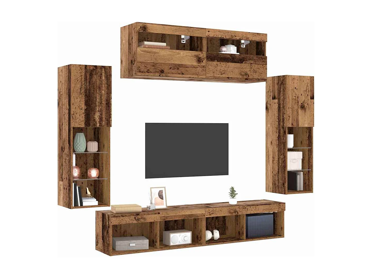 Tv Wandkast Set 6 pcs Oud hout 30.5 x 30 x 102 cm Bewerkt hout