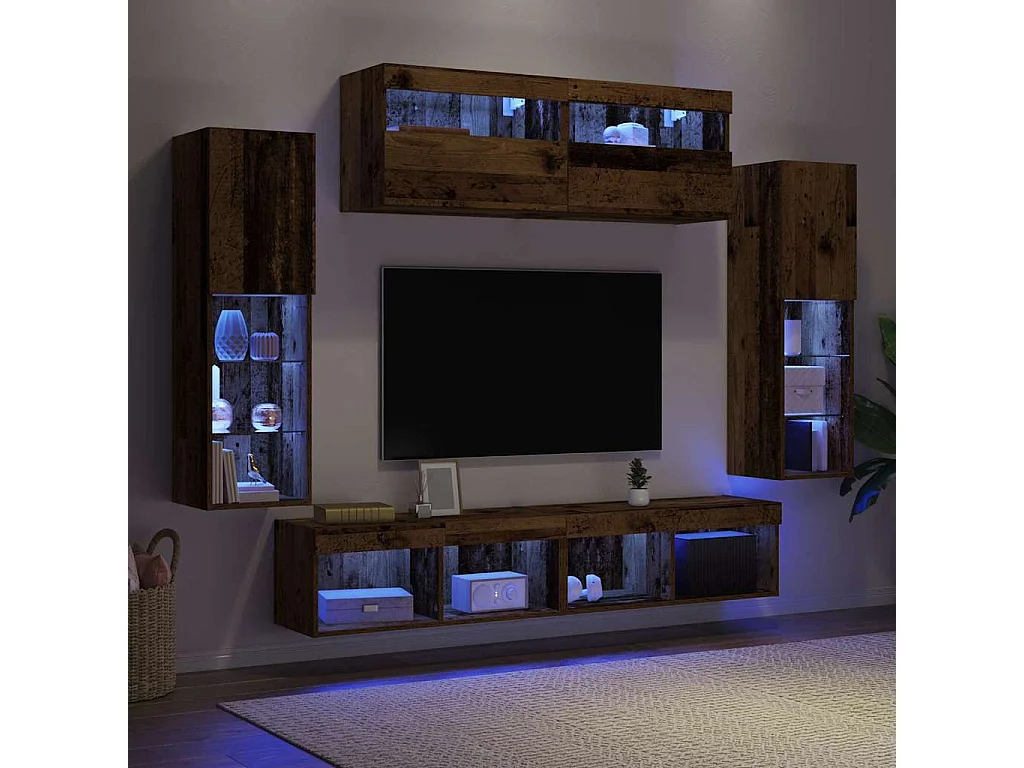 Tv Wandkast Set 6 pcs Oud hout 30.5 x 30 x 102 cm Bewerkt hout
