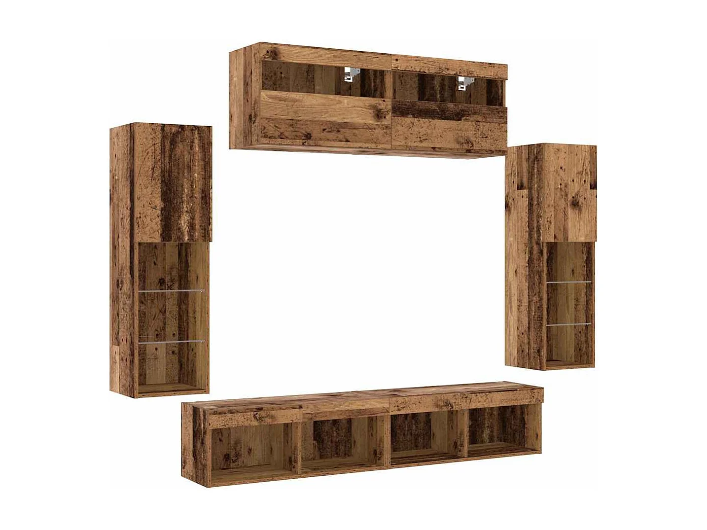 Tv Wandkast Set 6 pcs Oud hout 30.5 x 30 x 102 cm Bewerkt hout