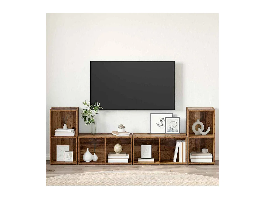 Ensemble meuble TV 4 pièces Bois ancien 37 x 35 x 72 cm