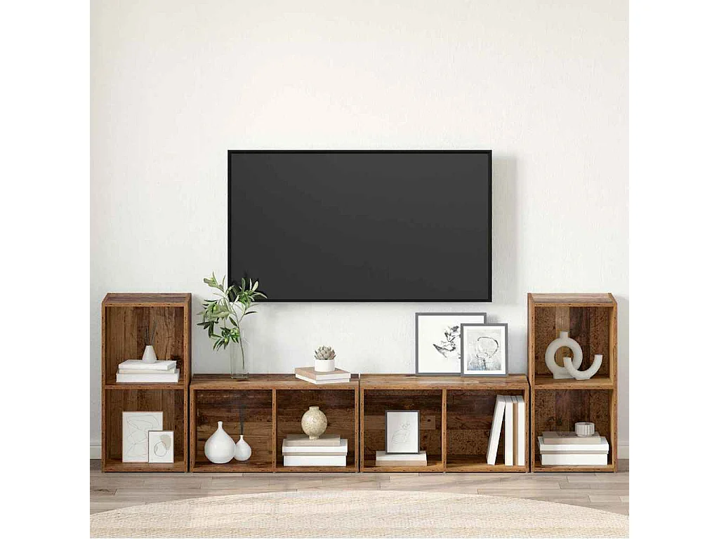 Ensemble meuble TV 4 pièces Bois ancien 37 x 35 x 72 cm