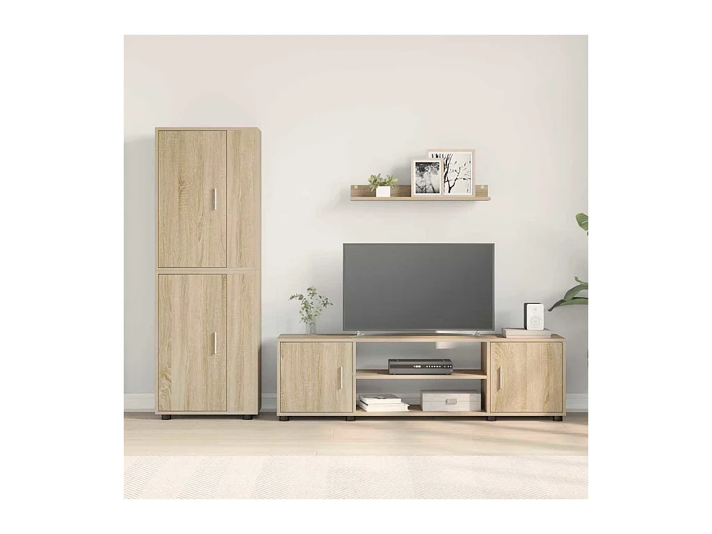 Ensemble de meuble TV 4 pièces Montage mural 4 pièces Chêne sonoma