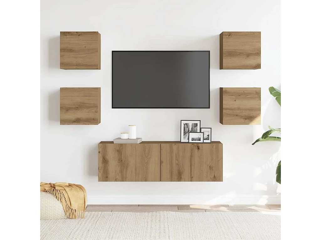 Ensemble de meuble TV mural 5 pièces chêne artisanal