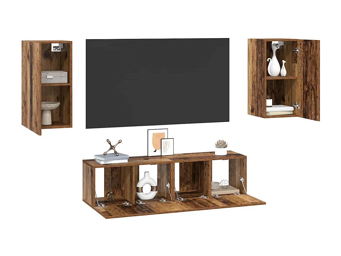 Ensemble meuble TV 4 pièces Bois ancien 30.5 x 30 x 60 cm
