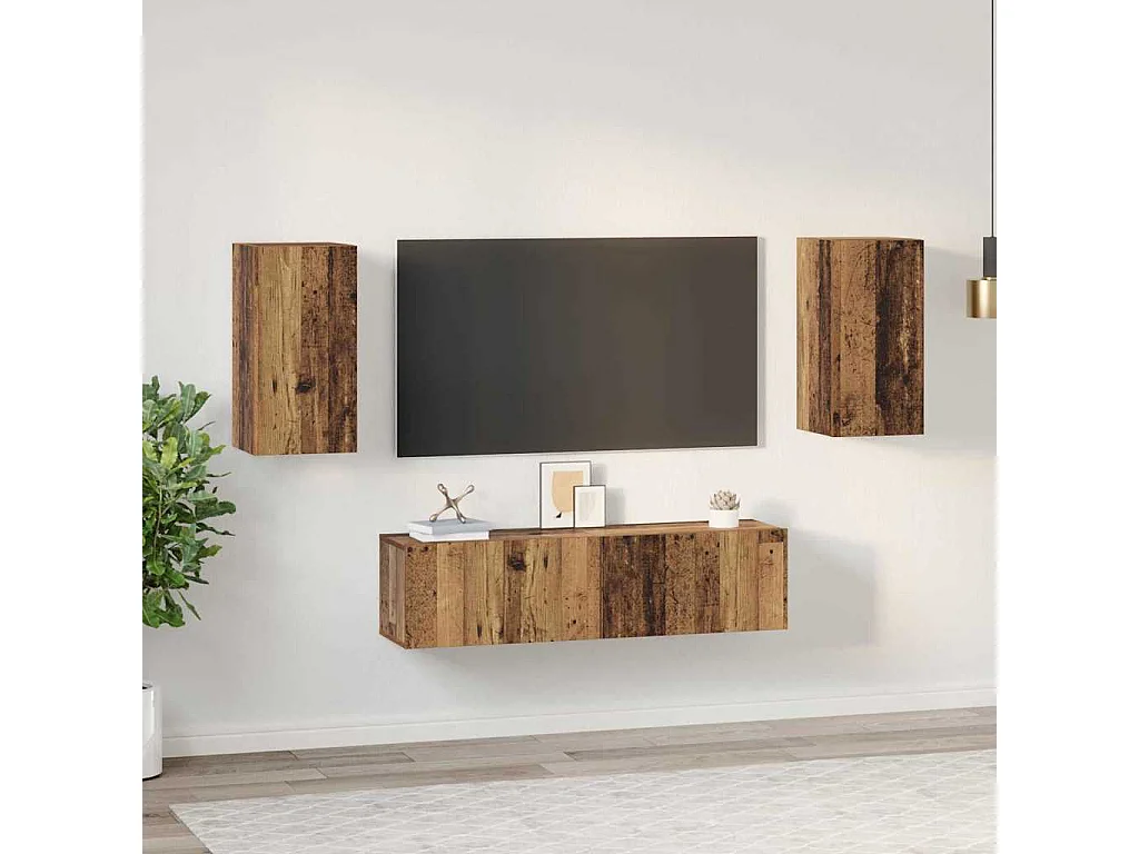 Ensemble meuble TV 4 pièces Bois ancien 30.5 x 30 x 60 cm