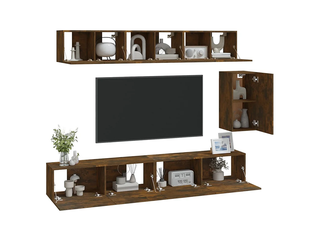 Ensemble de meubles TV 6 pièces Chêne fumé Bois d'ingénierie