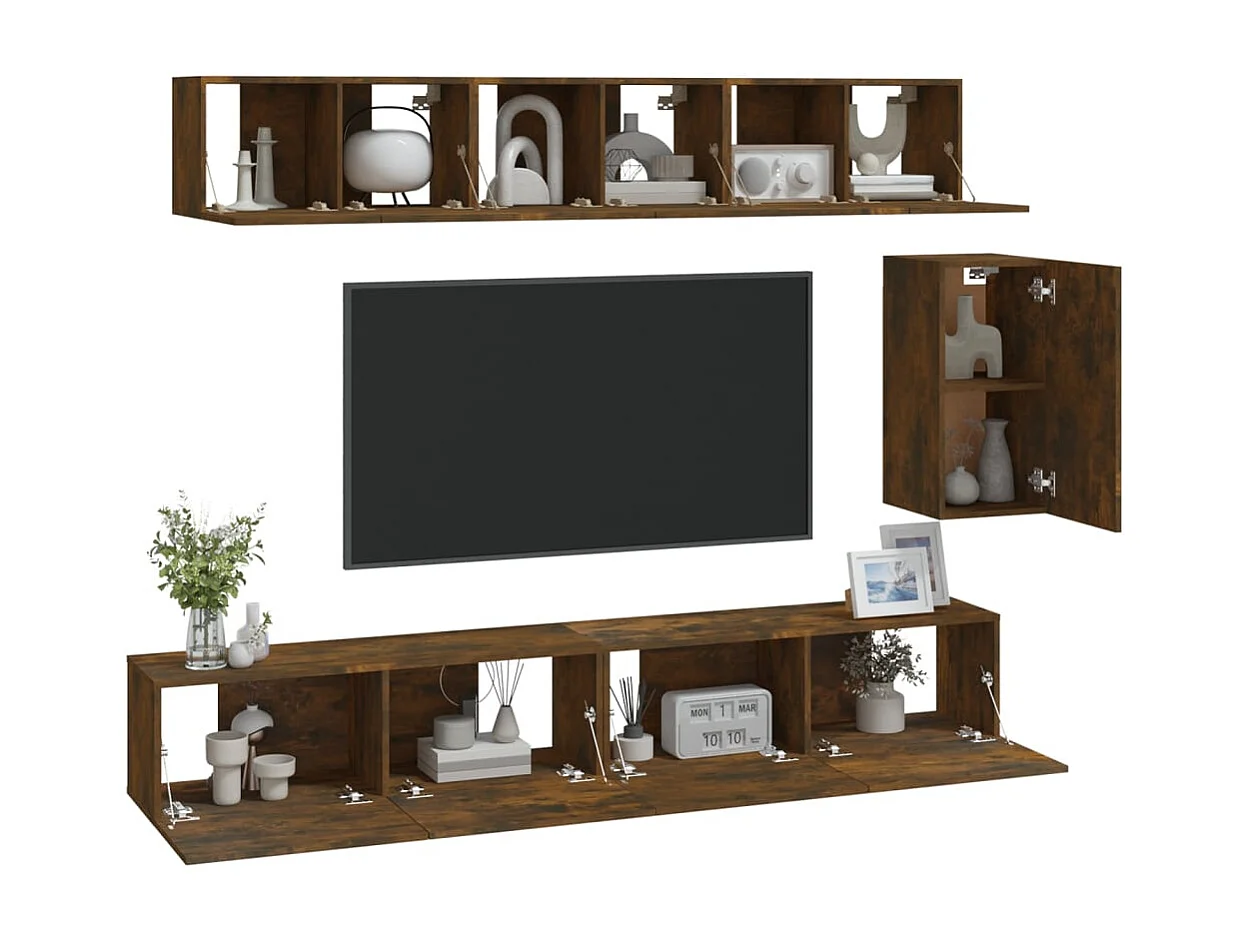 Ensemble de meubles TV 6 pièces Chêne fumé Bois d'ingénierie