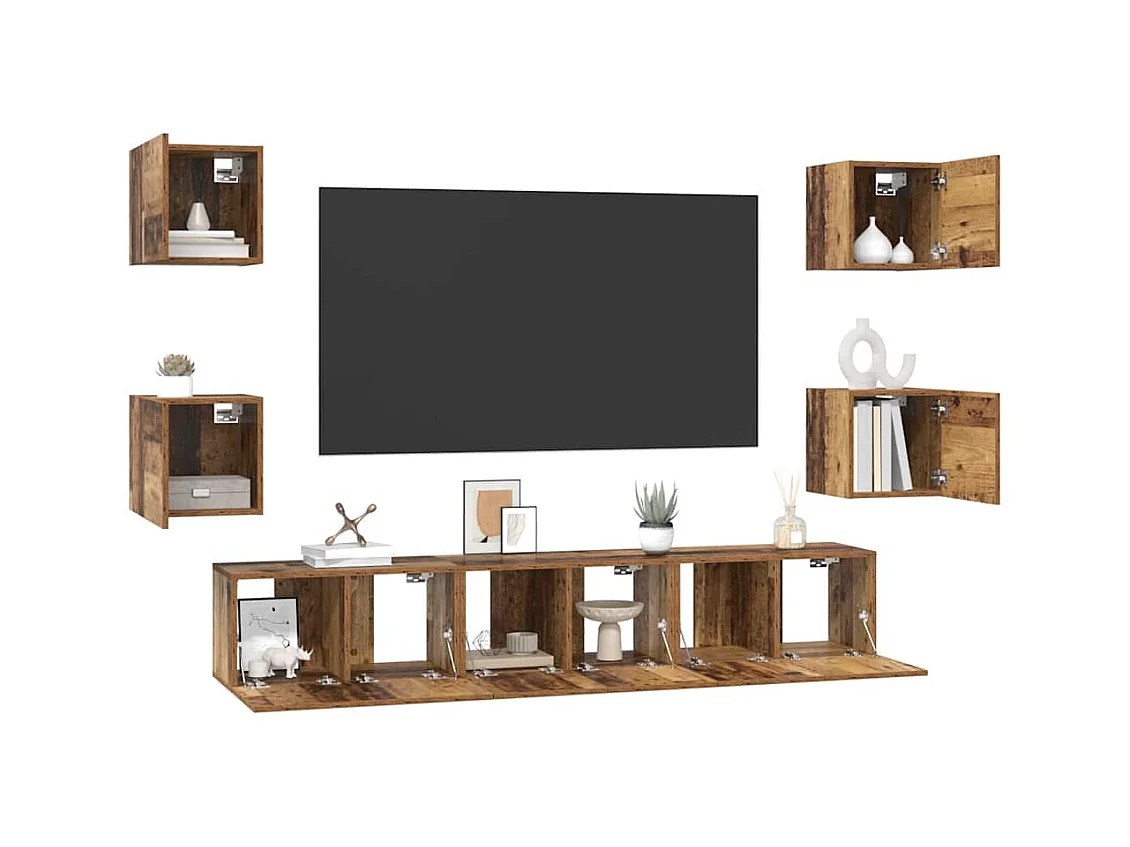 Ensemble meuble TV 7 pièces Bois ancien 60 x 30 x 30 cm