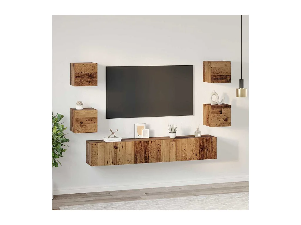 Ensemble meuble TV 7 pièces Bois ancien 60 x 30 x 30 cm