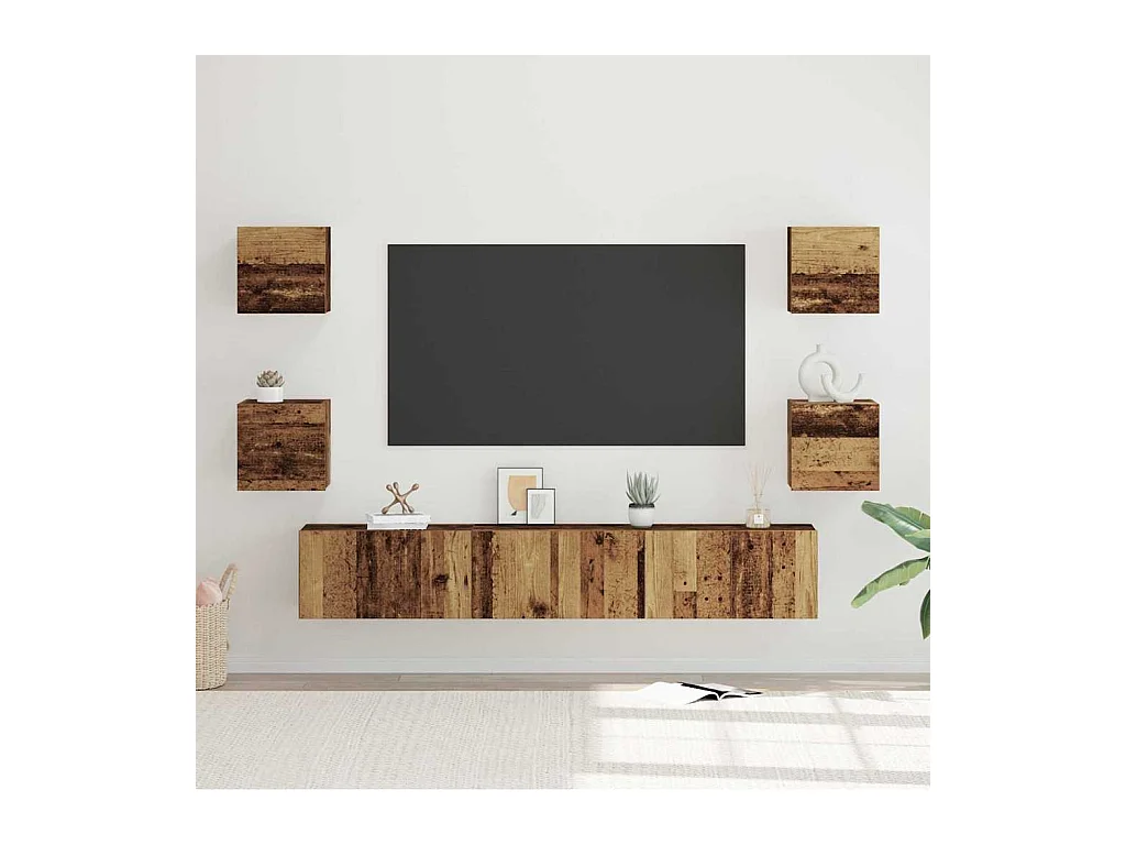 Conjunto de móvel de TV 7 peças Madeira antiga 60 x 30 x 30 cm