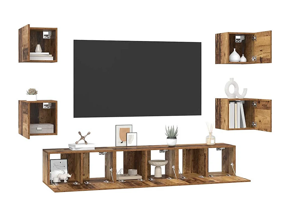 Ensemble meuble TV 7 pièces Bois ancien 60 x 30 x 30 cm