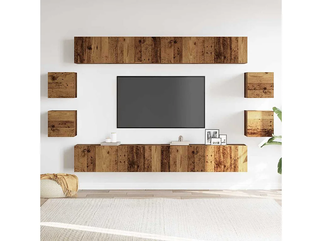 Ensemble de meuble TV mural 8 pièces vieux bois bois d'ingénierie