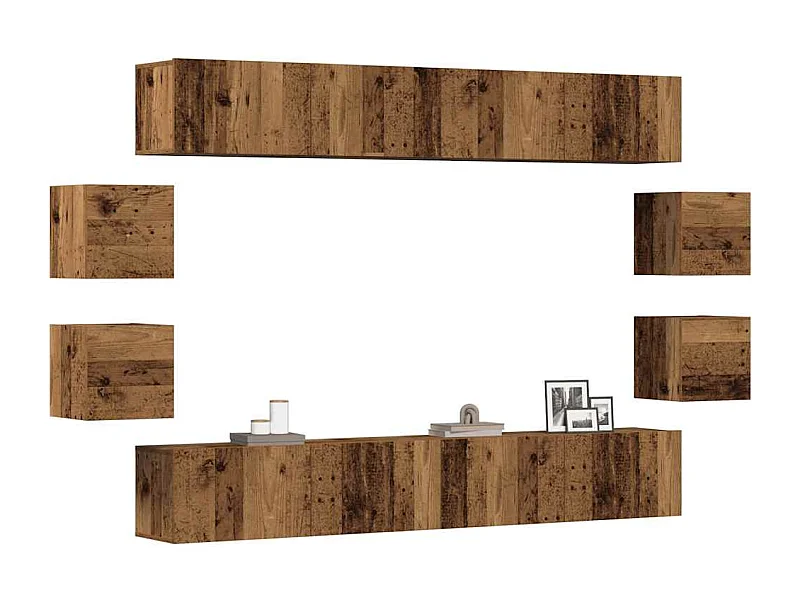 Ensemble de meuble TV mural 8 pièces vieux bois bois d'ingénierie
