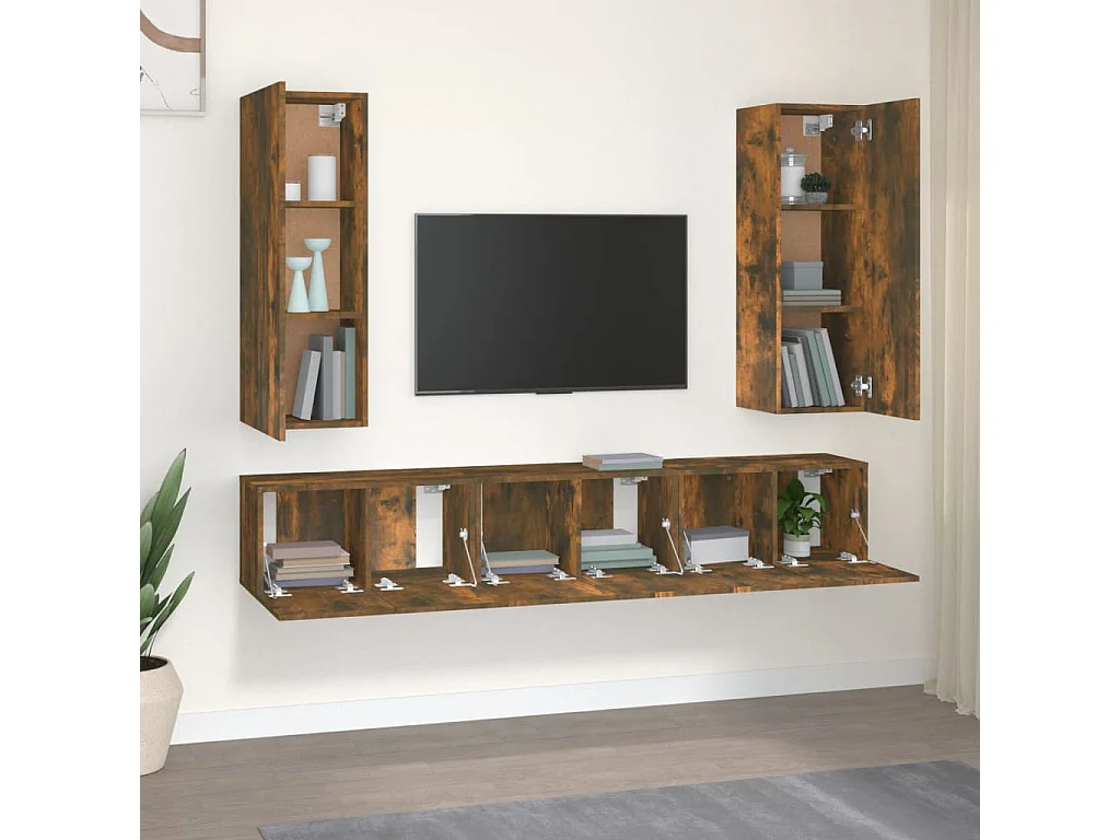 Ensemble de meubles TV 5 pièces Chêne fumé Bois d'ingénierie