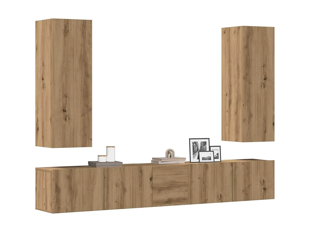 Muebles de TV de pared 5 uds madera ingeniería roble artesanal