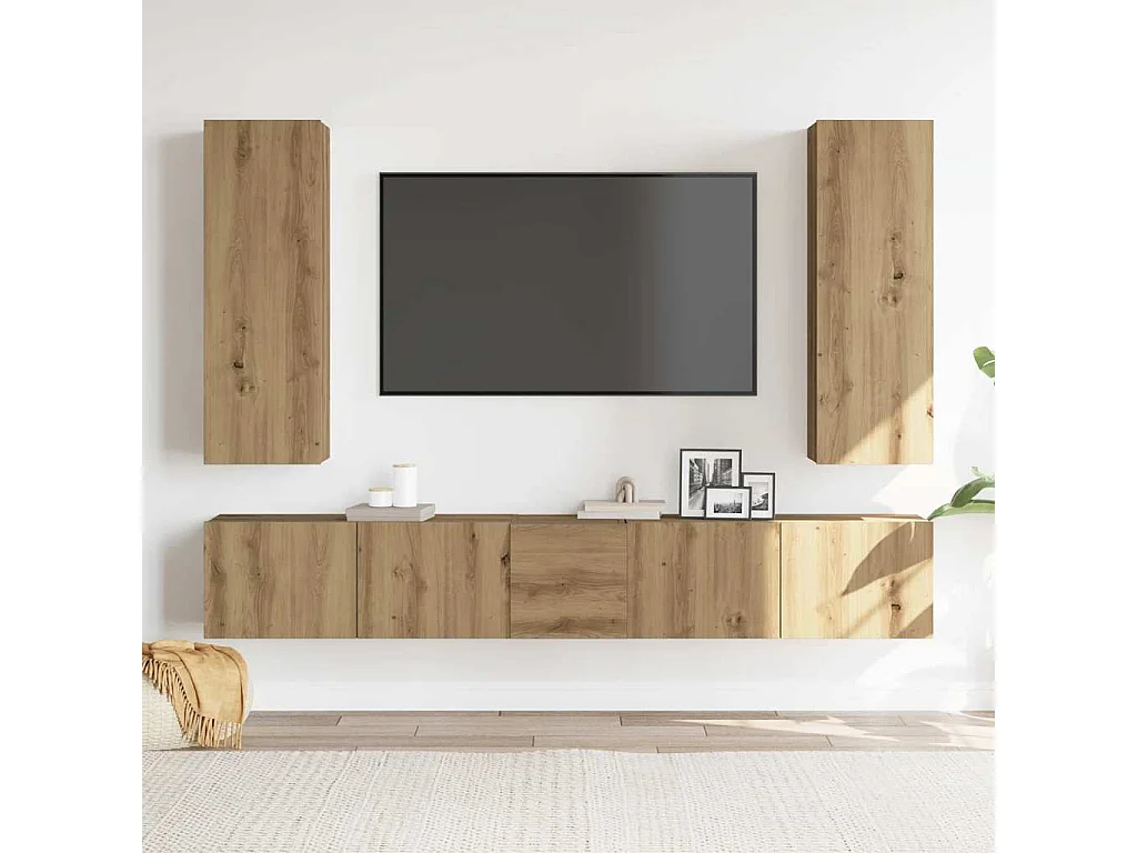 Muebles de TV de pared 5 uds madera ingeniería roble artesanal