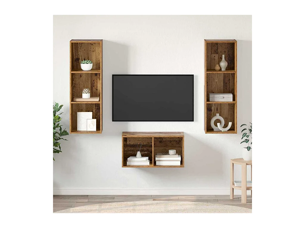 Ensemble meuble TV Montage mural Bois ancien 37 x 37 x 107 cm