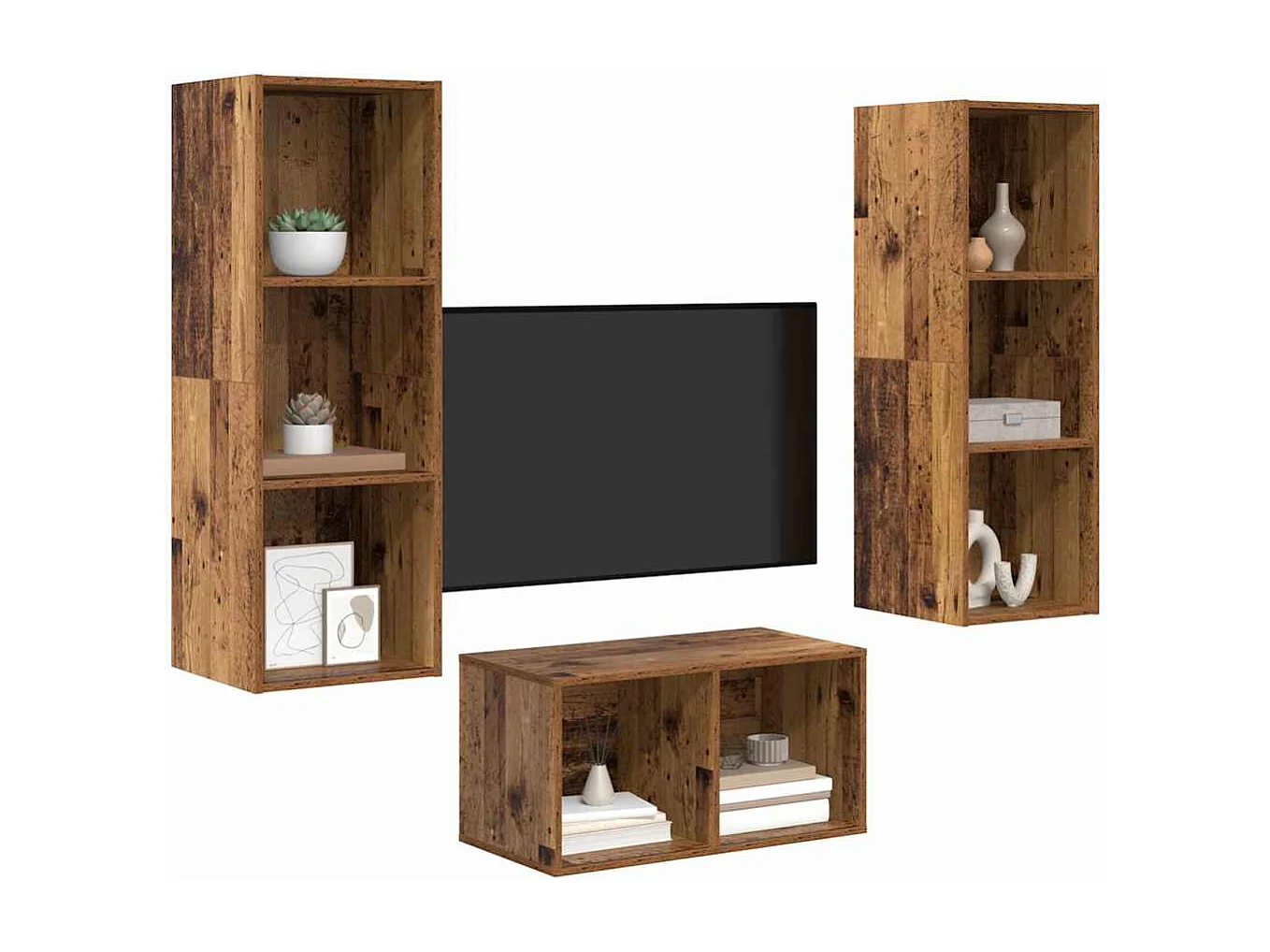 Ensemble meuble TV Montage mural Bois ancien 37 x 37 x 107 cm