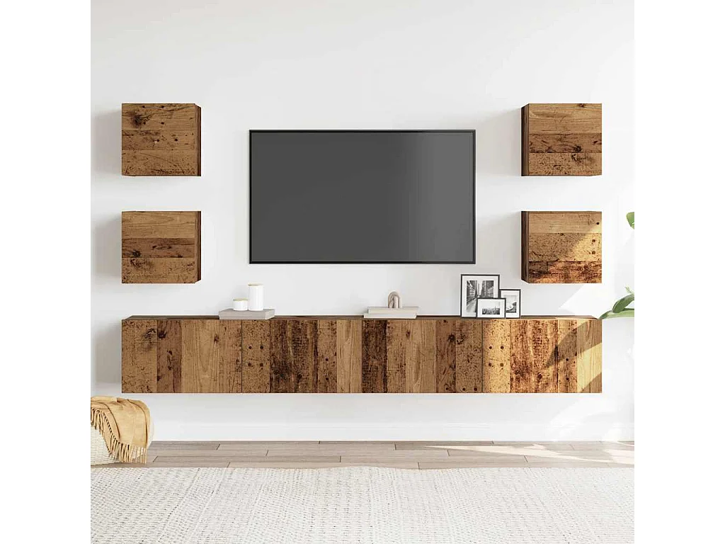 Meubles TV muraux 6 pièces vieux bois bois d'ingénierie