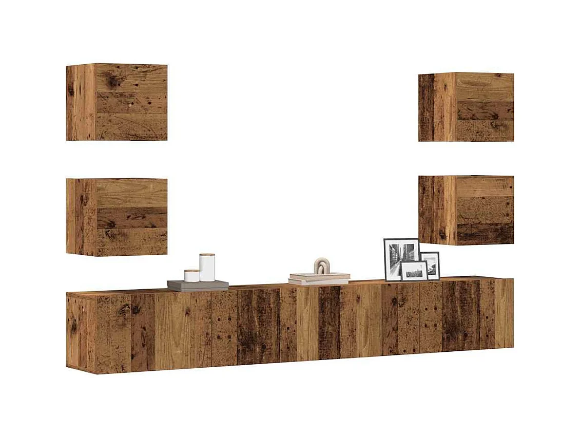Muebles de TV de pared 6 uds madera vieja madera de ingeniería