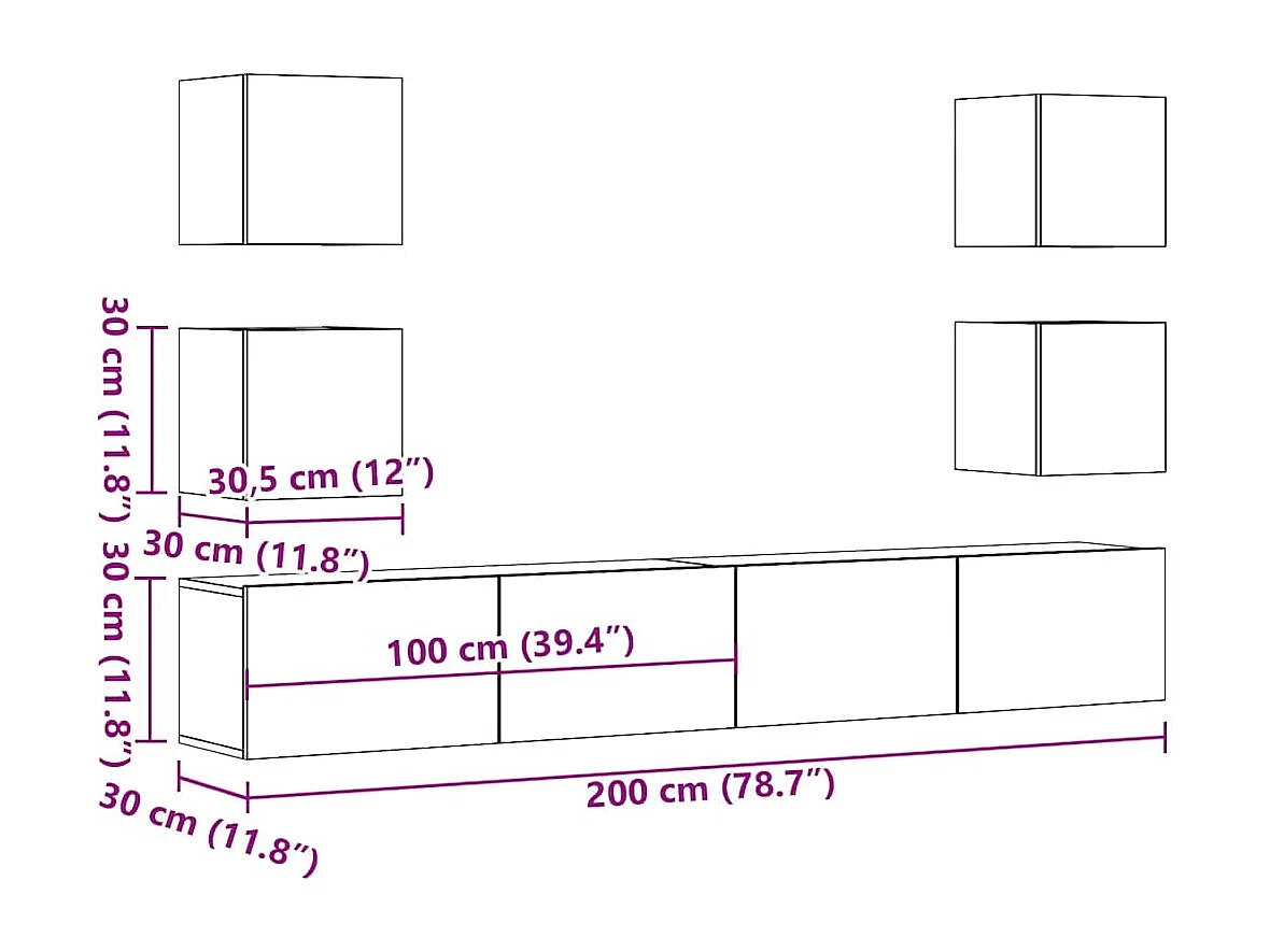 Meubles TV muraux 6 pièces vieux bois bois d'ingénierie