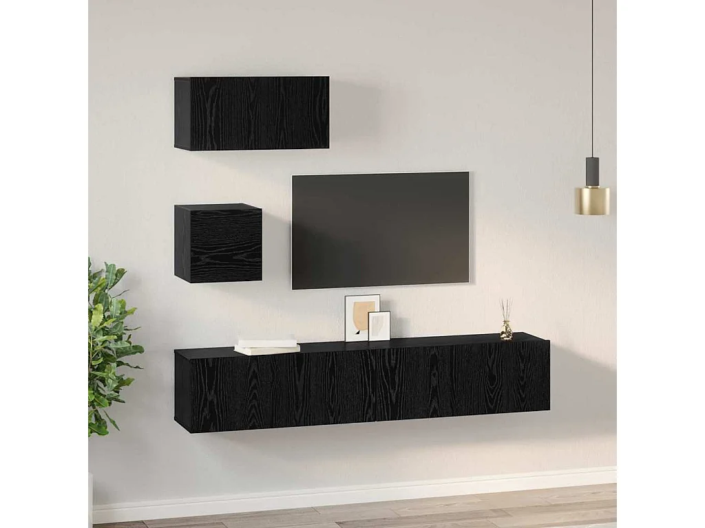 Conjunto de mueble de TV 4 pcs Roble negro 80 x 30 x 30 cm