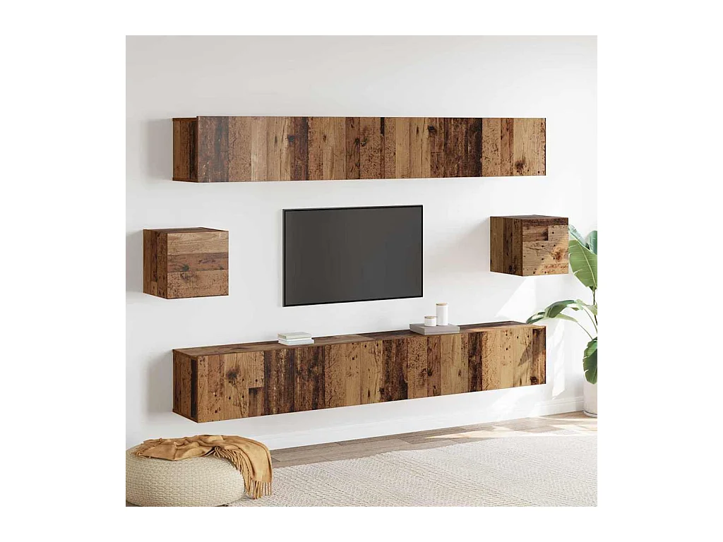 Conjunto de móvel de TV 6 peças Madeira antiga 100 x 30 x 30 cm