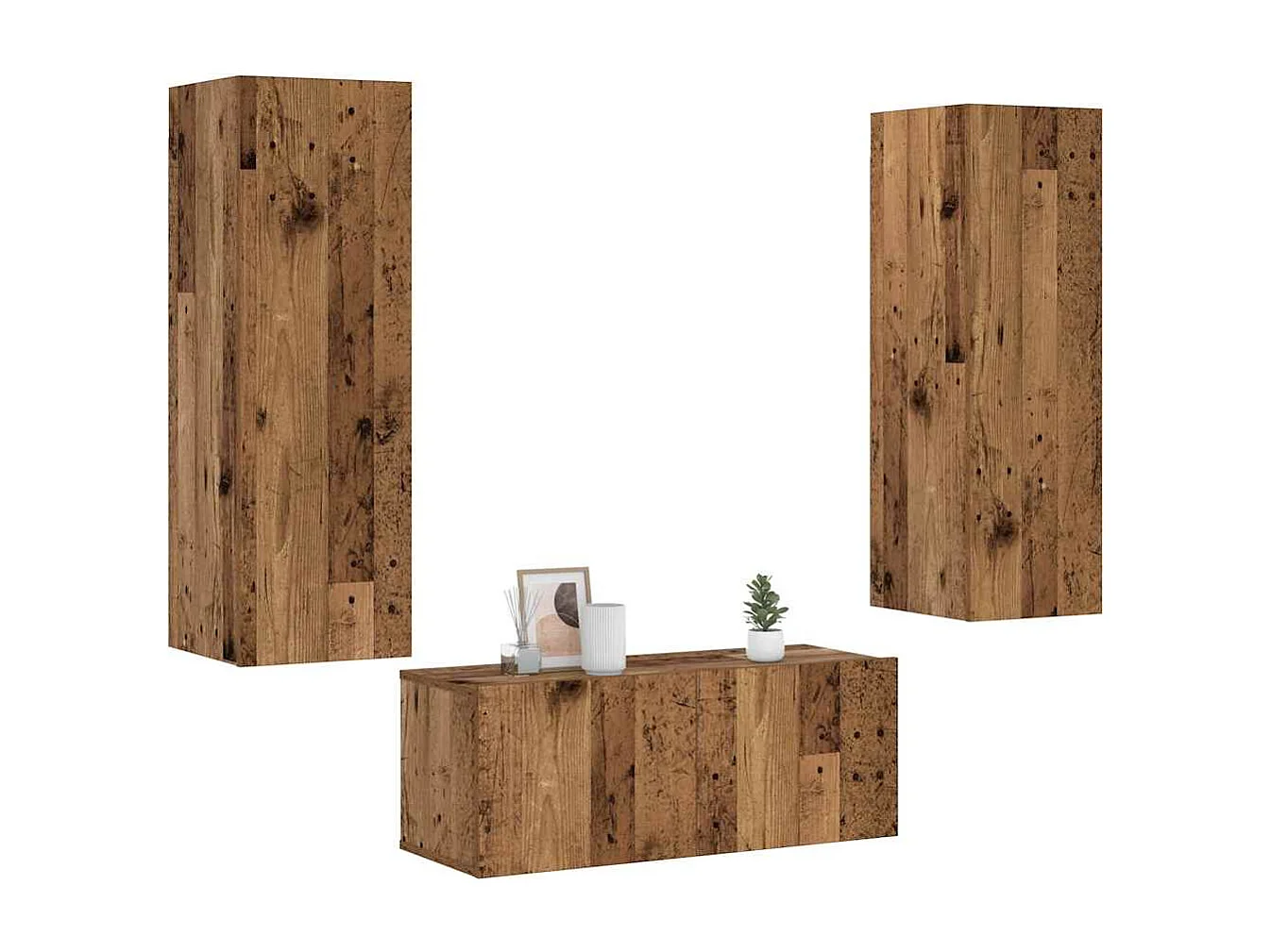 Muebles de TV de pared 3 uds madera vieja madera de ingeniería