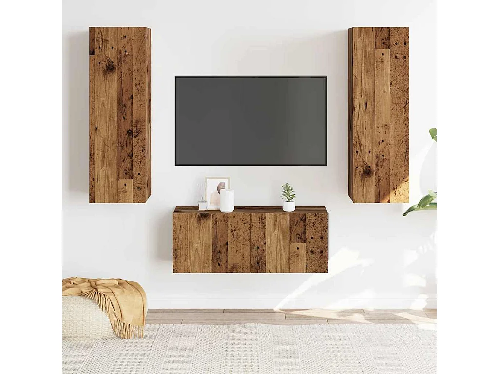 Muebles de TV de pared 3 uds madera vieja madera de ingeniería