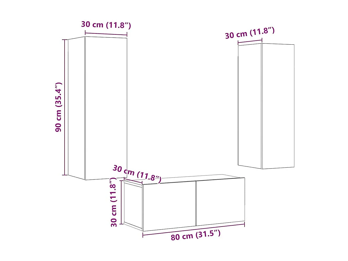 Muebles de TV de pared 3 uds madera vieja madera de ingeniería