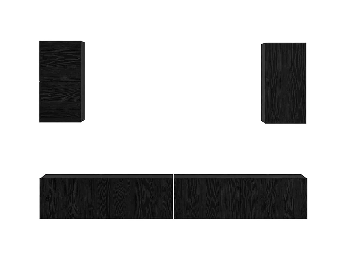 Meuble TV mural 6 pièces Chêne noir Bois d'ingénierie