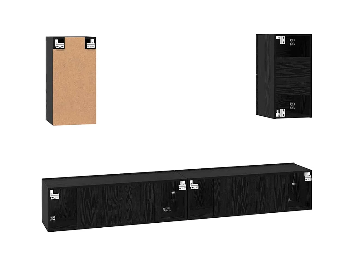 Meuble TV mural 6 pièces Chêne noir Bois d'ingénierie