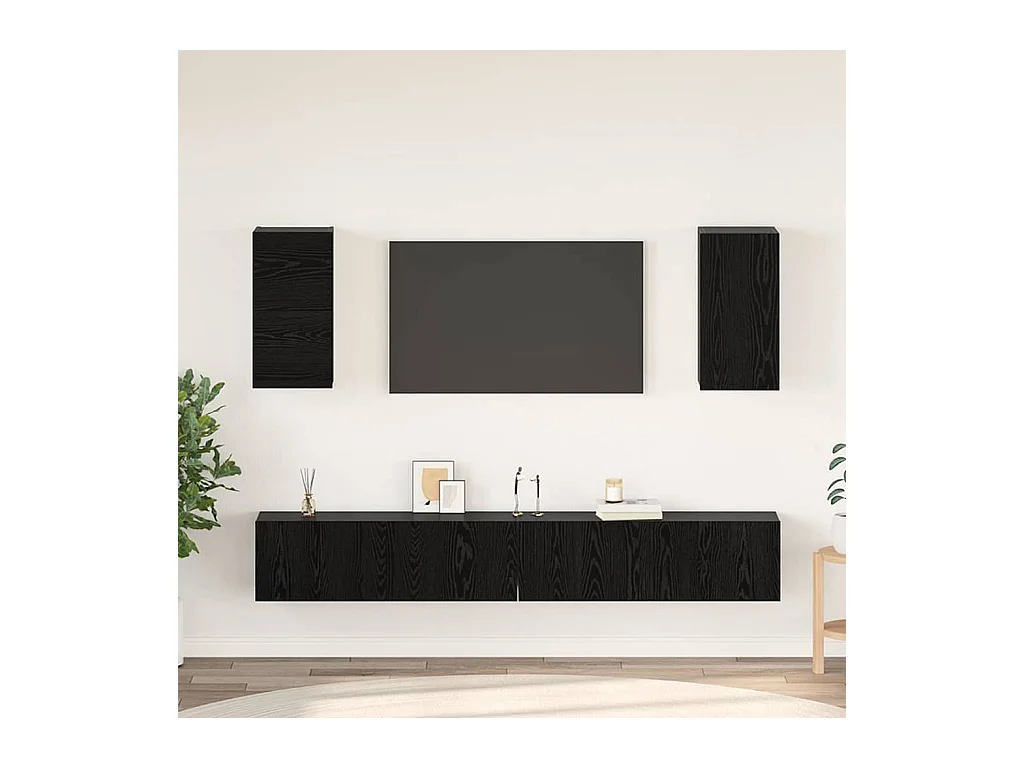Wand TV Kast Wandgemonteerd 6 pcs Zwart eiken Bewerkt hout
