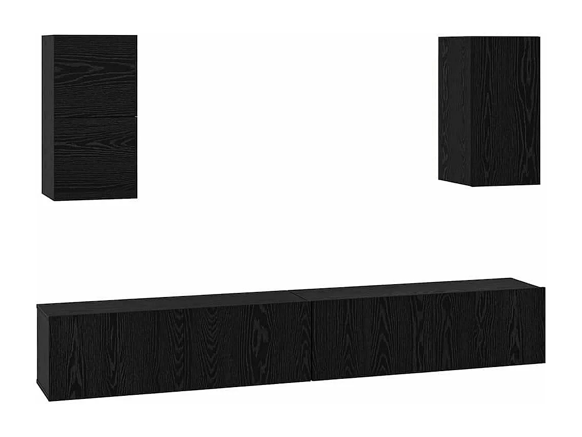 Meuble TV mural 6 pièces Chêne noir Bois d'ingénierie