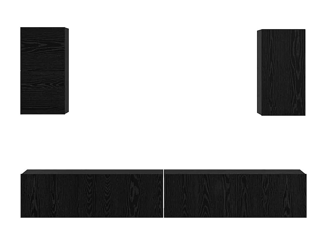 Meuble TV mural 6 pièces Chêne noir Bois d'ingénierie