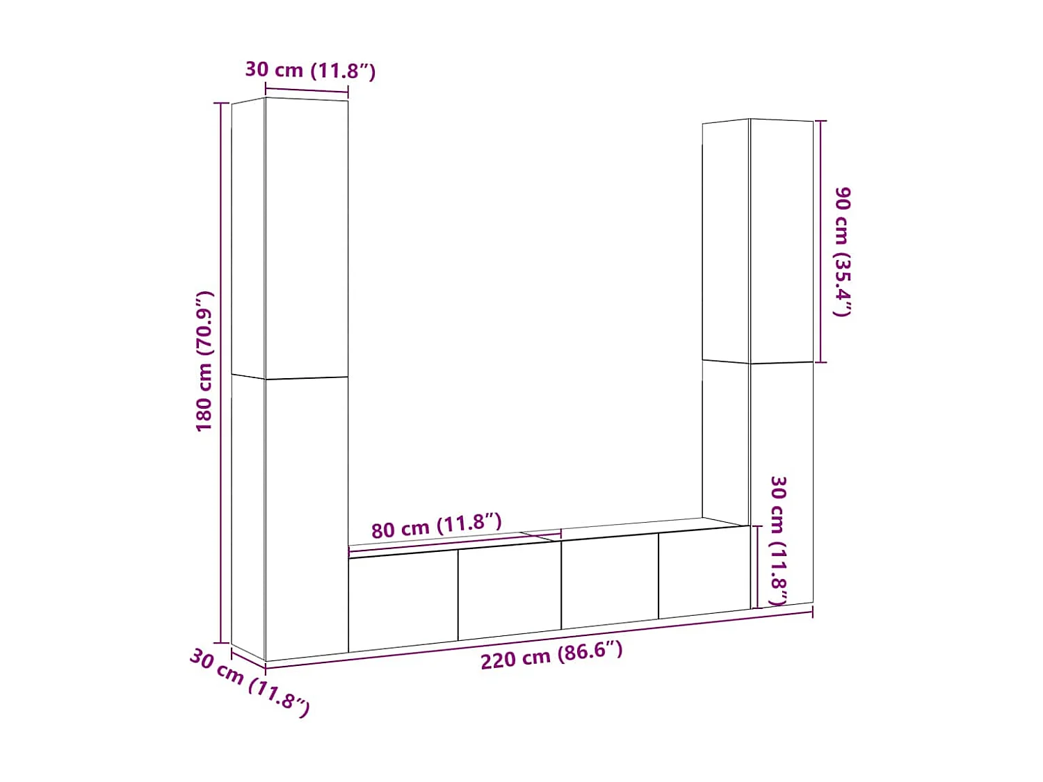 Muebles de TV de pared 6 uds madera vieja madera de ingeniería