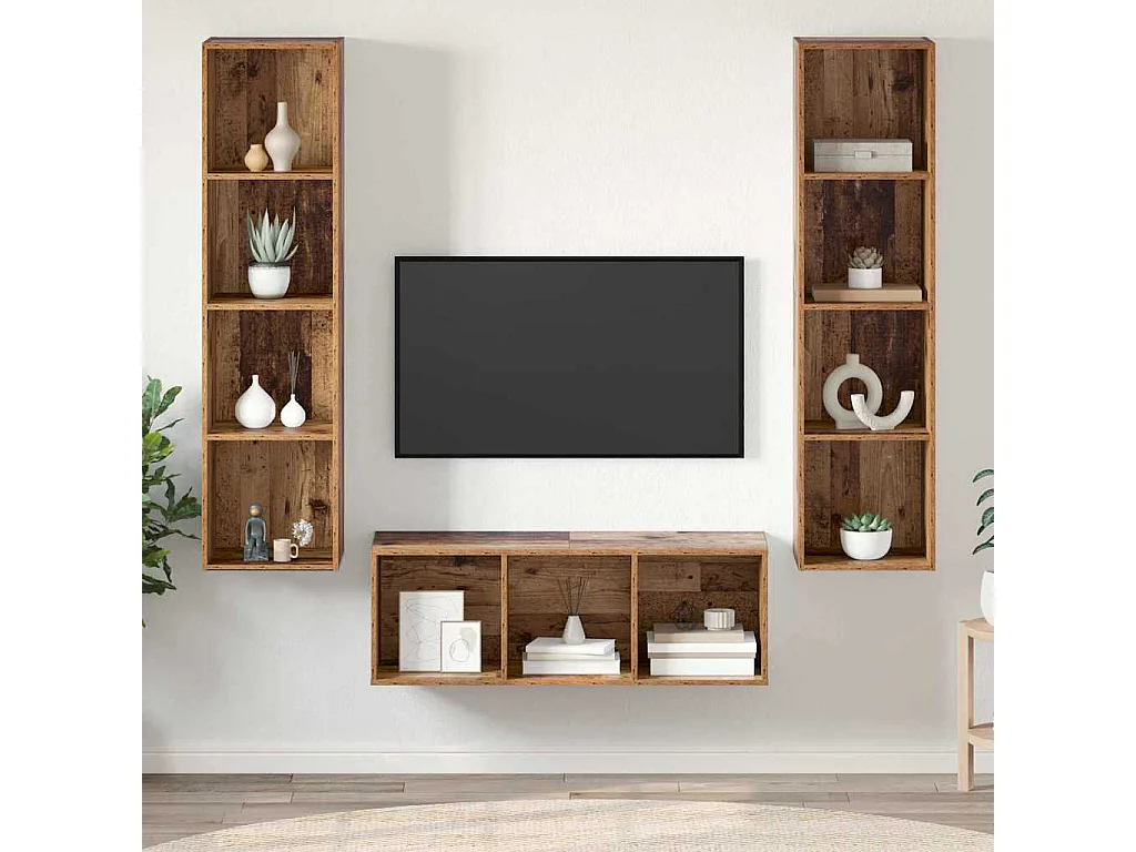 Ensemble de meubles TV 3 pièces Bois ancien 37 x 37 x 142.5 cm