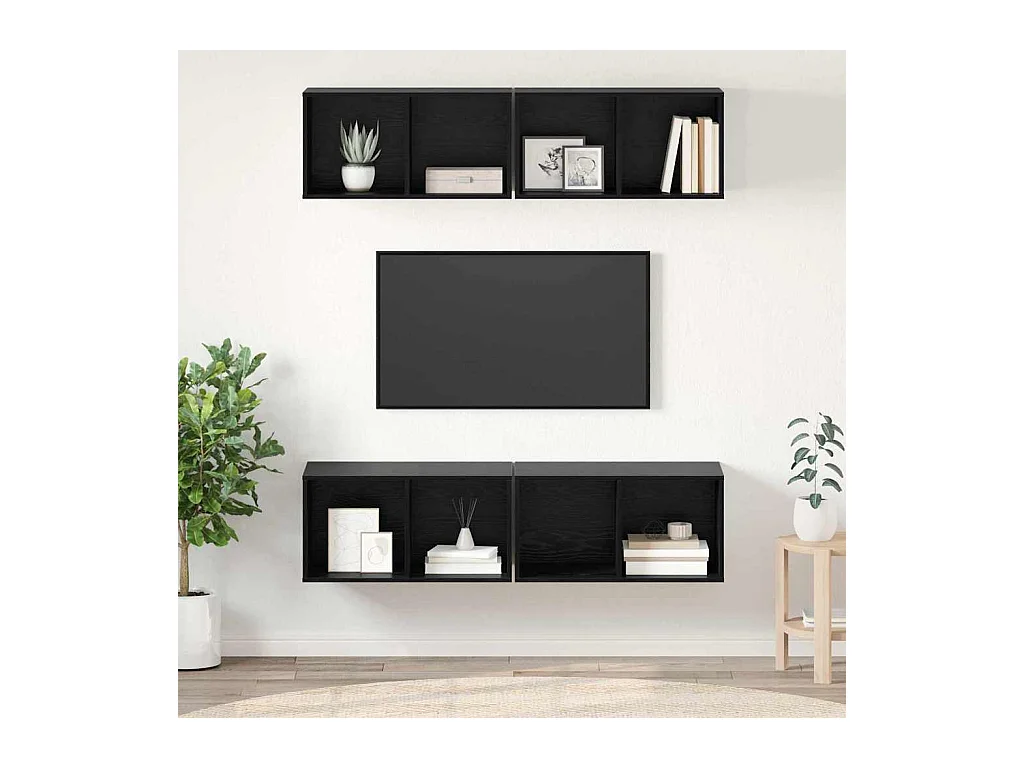 Meuble TV mural Montage mural 4 pièces Chêne noir 37 x 37 x 72 cm