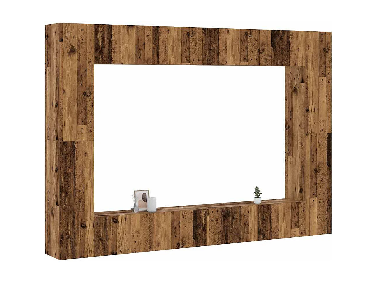 Conjunto de mueble de TV 8 piezas montado la pared madera vieja